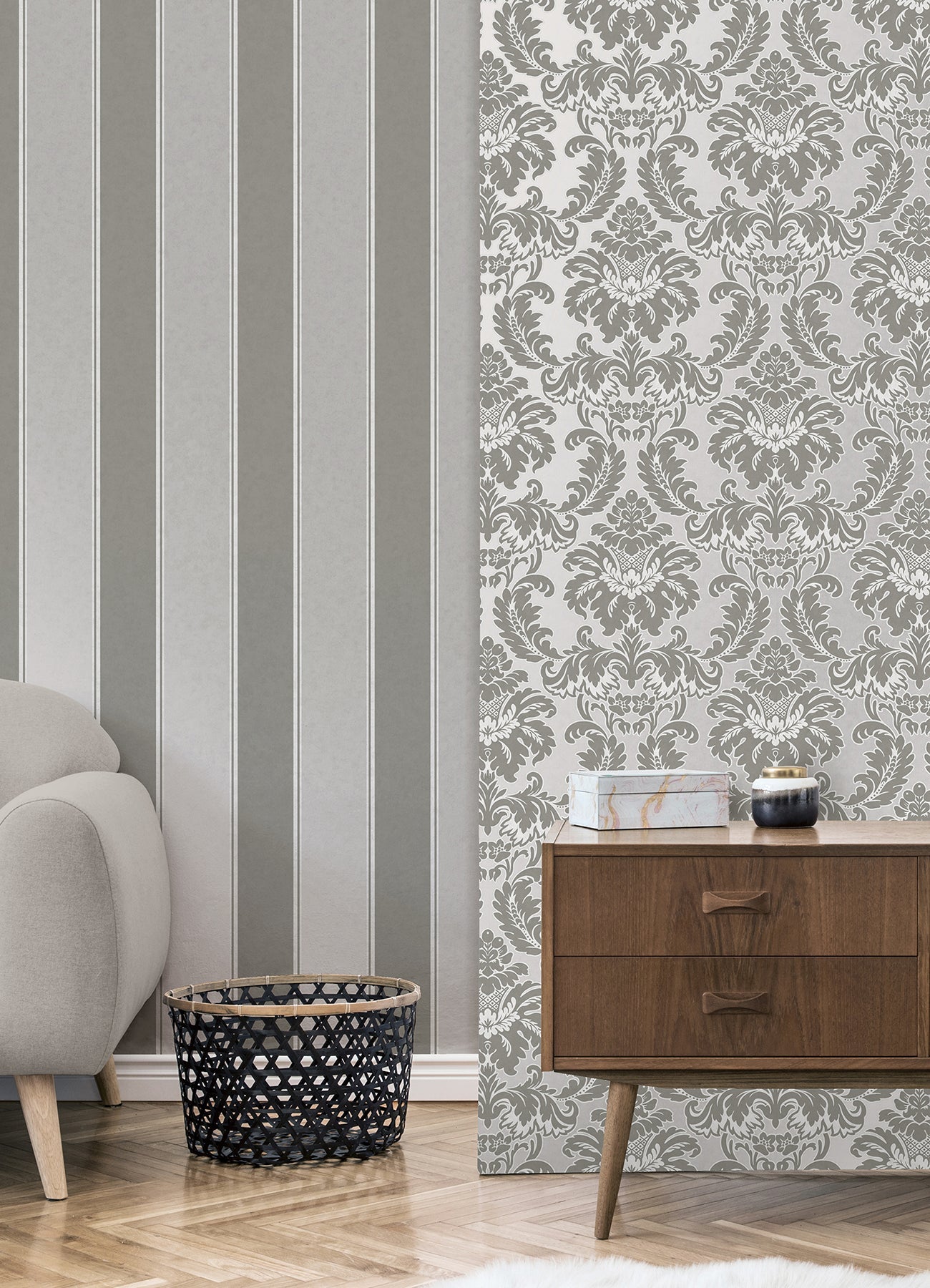 Brewster Rydia Grey Stripe Wallpaper, 20.5-in by 33-ft