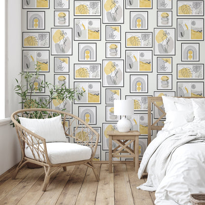 Fine Decor Krasner Mustard Gallery Wallpaper, 20.5-in by 33-ft