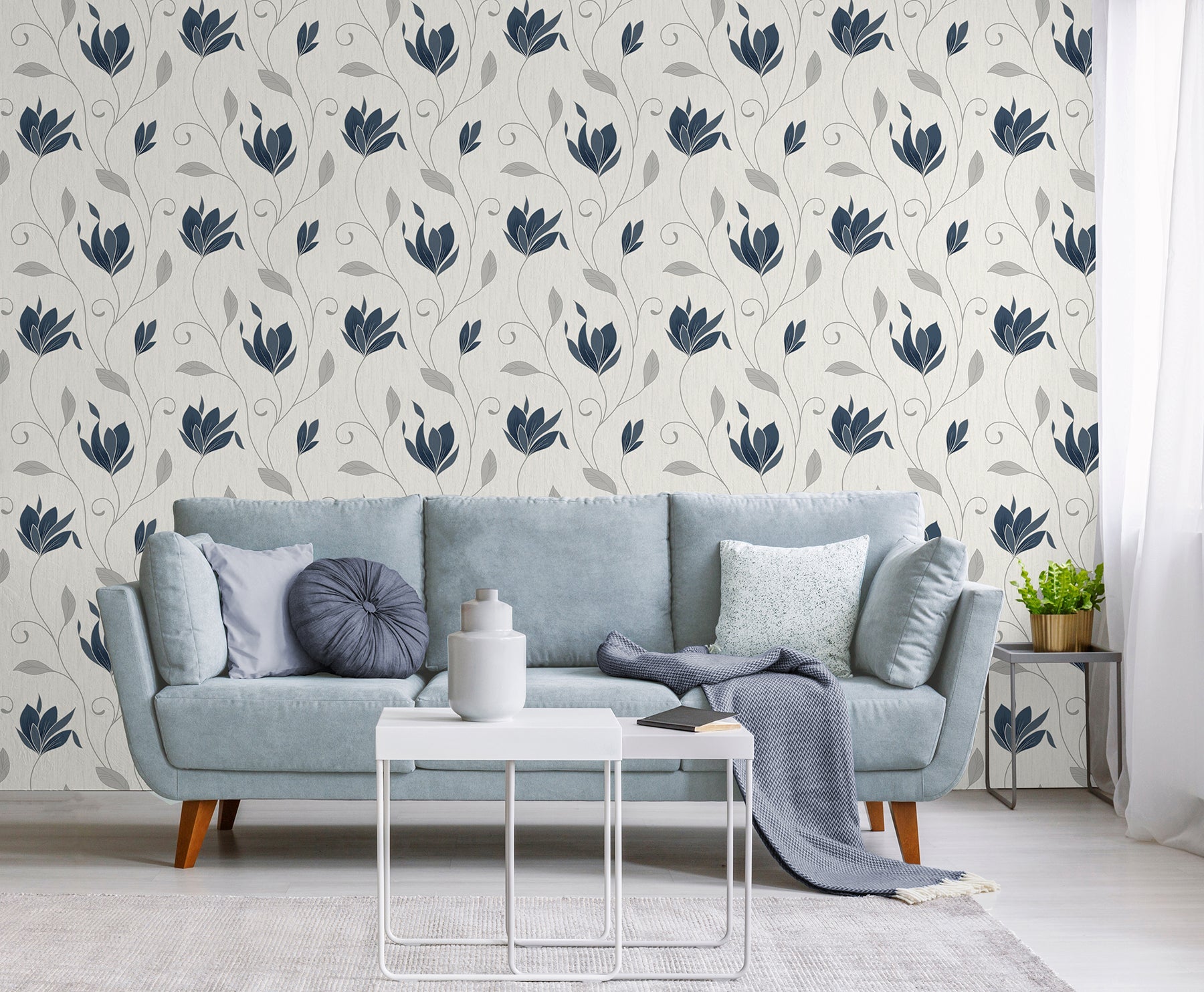 Fine Decor Synergy Navy Floral Wallpaper, 20.5-in by 33-ft