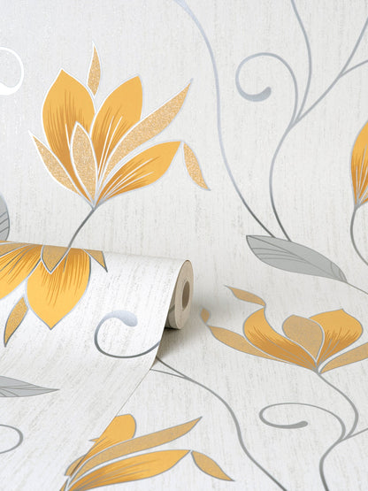 Fine Decor Synergy Yellow Floral Wallpaper, 20.5-in by 33-ft