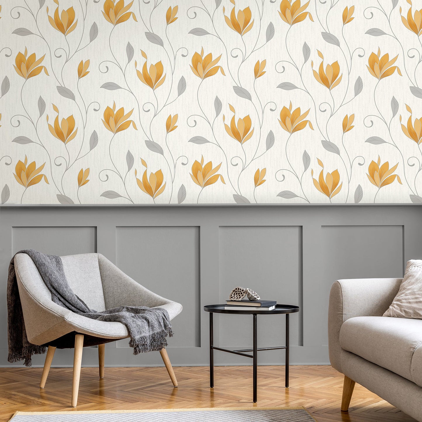 Fine Decor Synergy Yellow Floral Wallpaper, 20.5-in by 33-ft