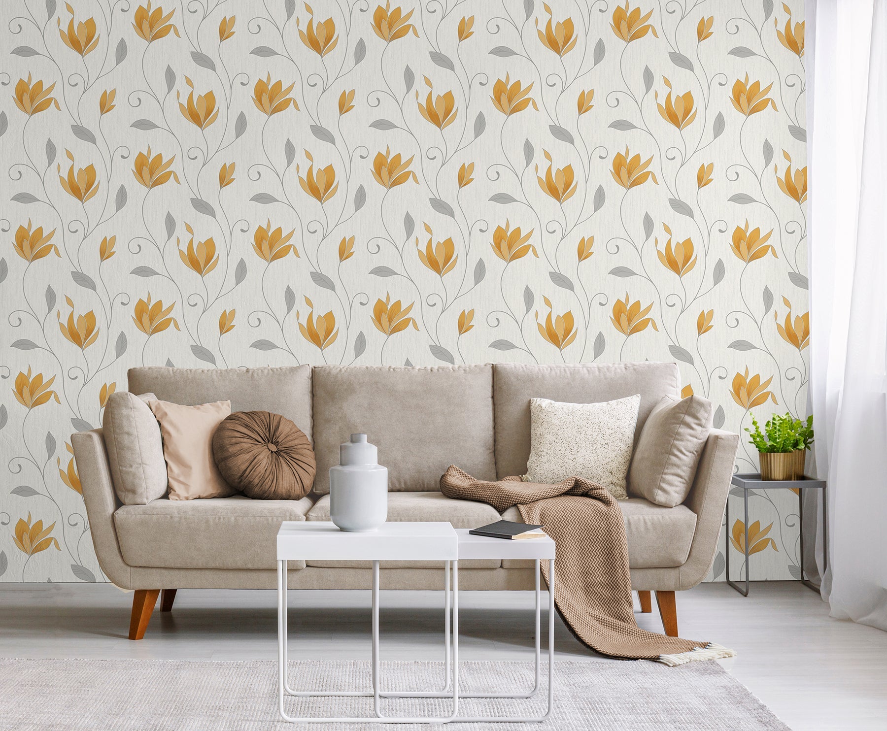 Fine Decor Synergy Yellow Floral Wallpaper, 20.5-in by 33-ft