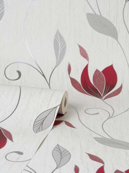 Fine Decor Synergy Ruby Floral Wallpaper, 20.5-in by 33-ft