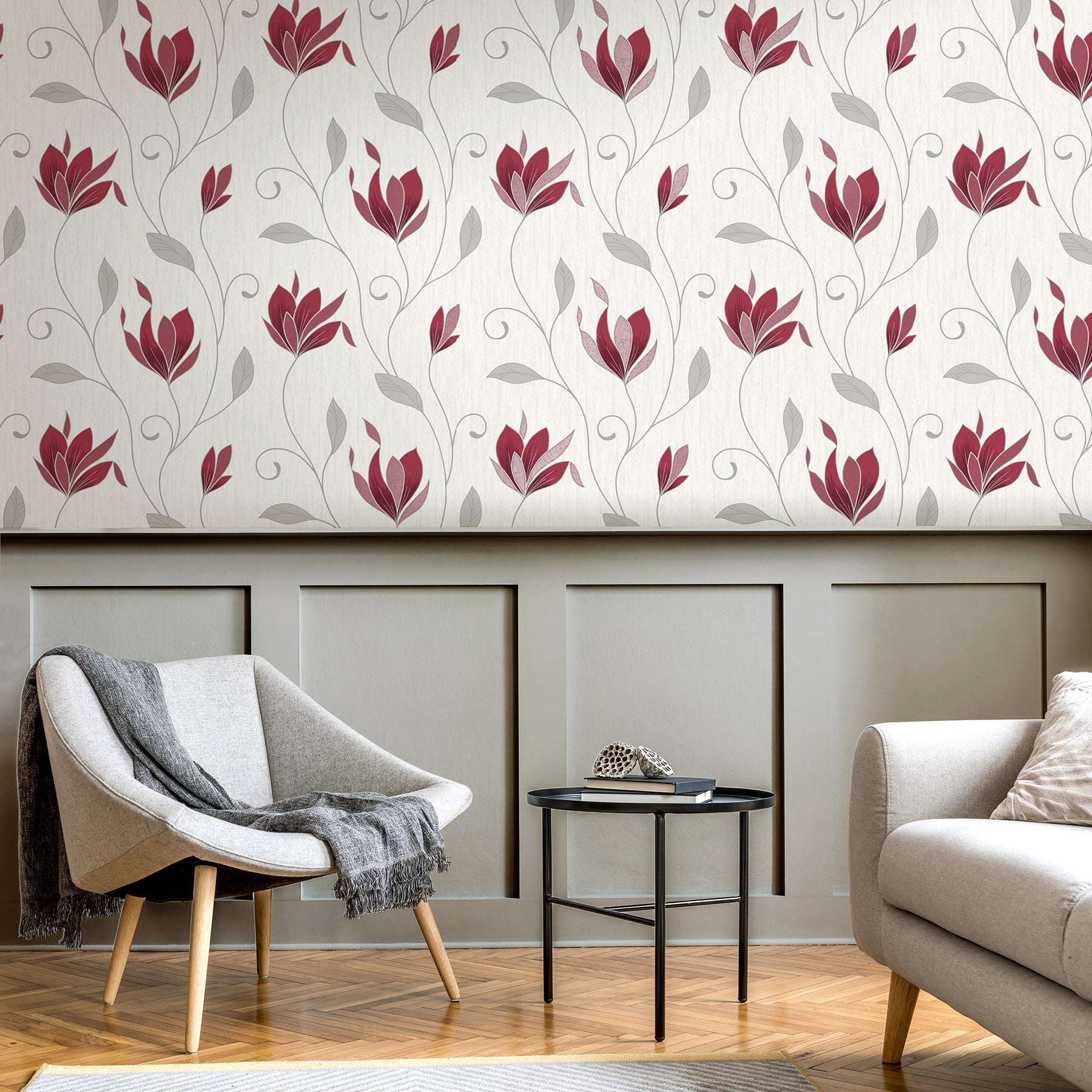 Fine Decor Synergy Ruby Floral Wallpaper, 20.5-in by 33-ft