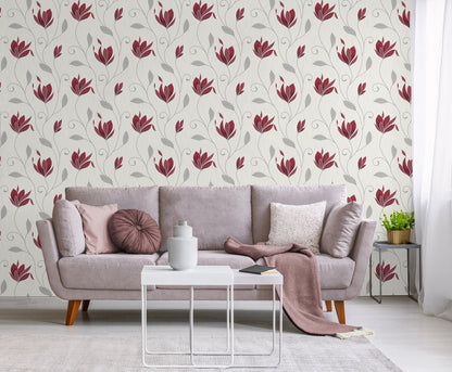 Fine Decor Synergy Ruby Floral Wallpaper, 20.5-in by 33-ft