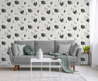 Fine Decor Synergy Black Floral Wallpaper, 20.5-in by 33-ft