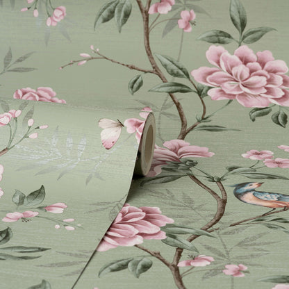 Fine Decor Akina Sage Floral Wallpaper, 20.5-in by 33-ft