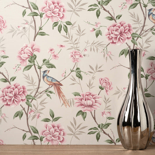 Fine Decor Akina Cream Floral Wallpaper, 20.5-in by 33-ft