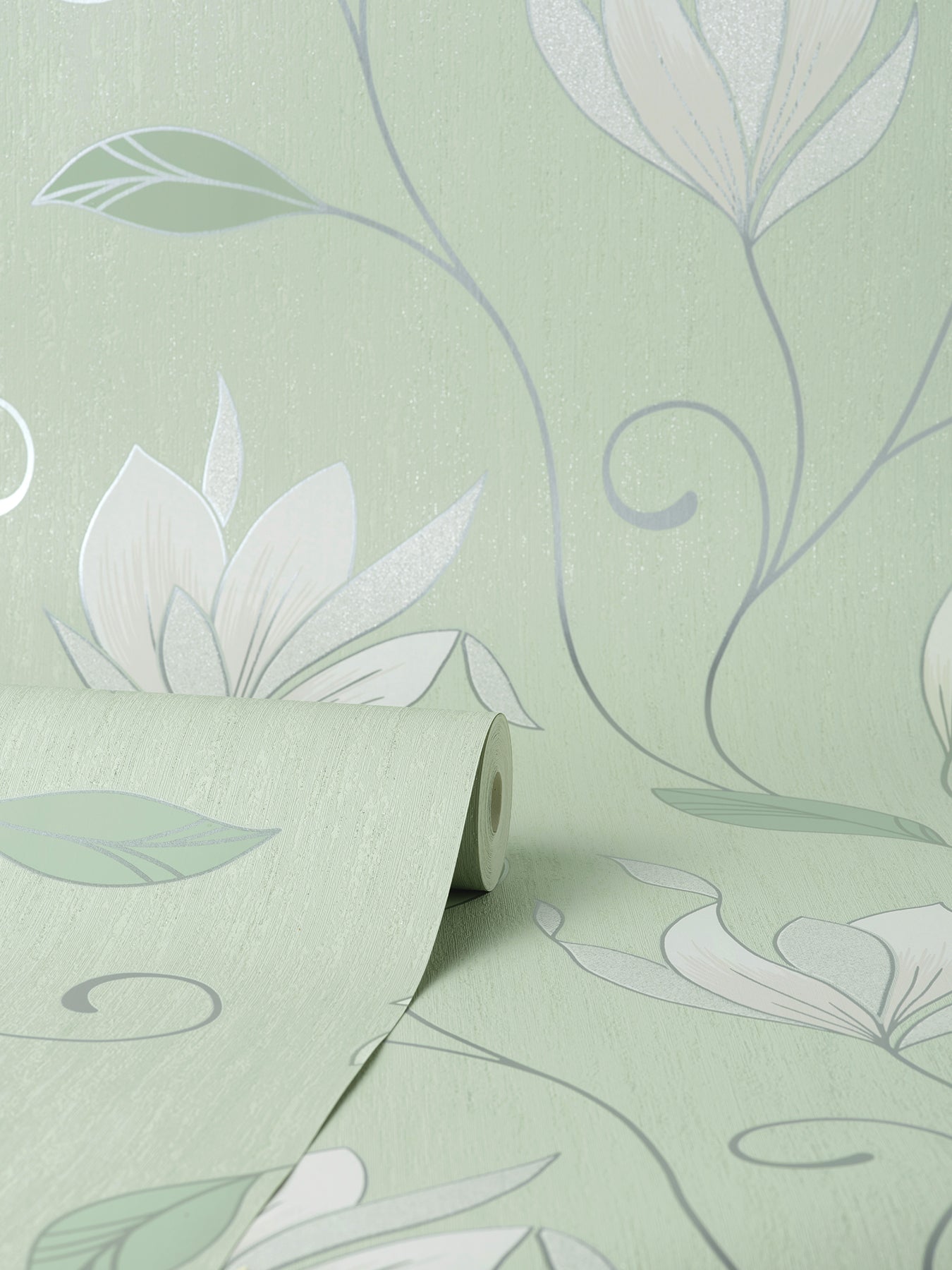 Fine Decor Synergy Light Green Floral Wallpaper, 20.5-in by 33-ft