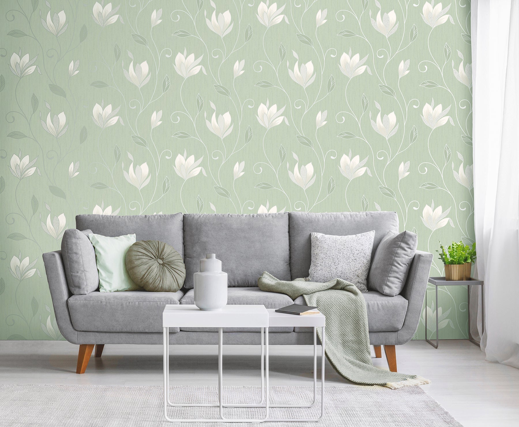 Fine Decor Synergy Light Green Floral Wallpaper, 20.5-in by 33-ft