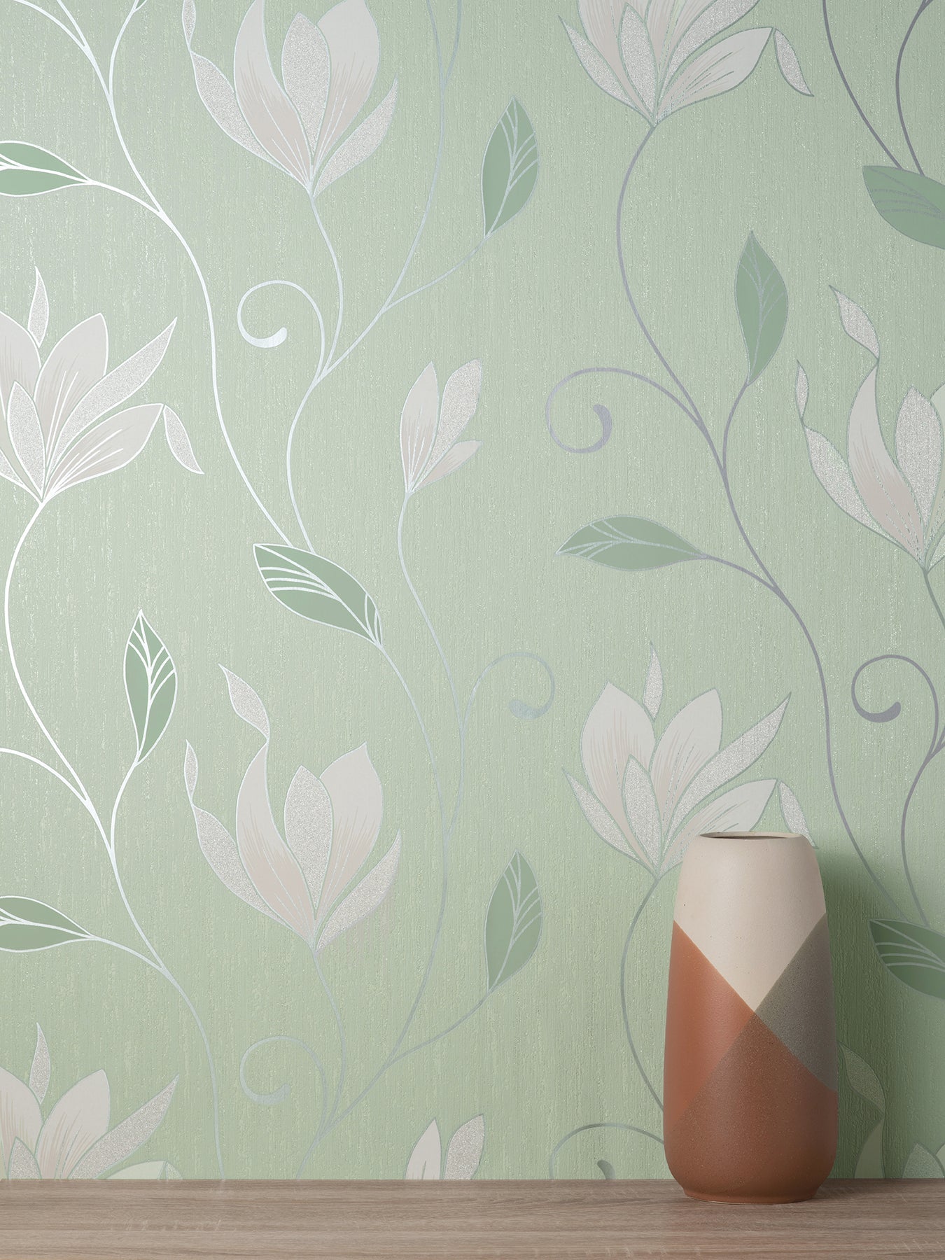 Fine Decor Synergy Light Green Floral Wallpaper, 20.5-in by 33-ft