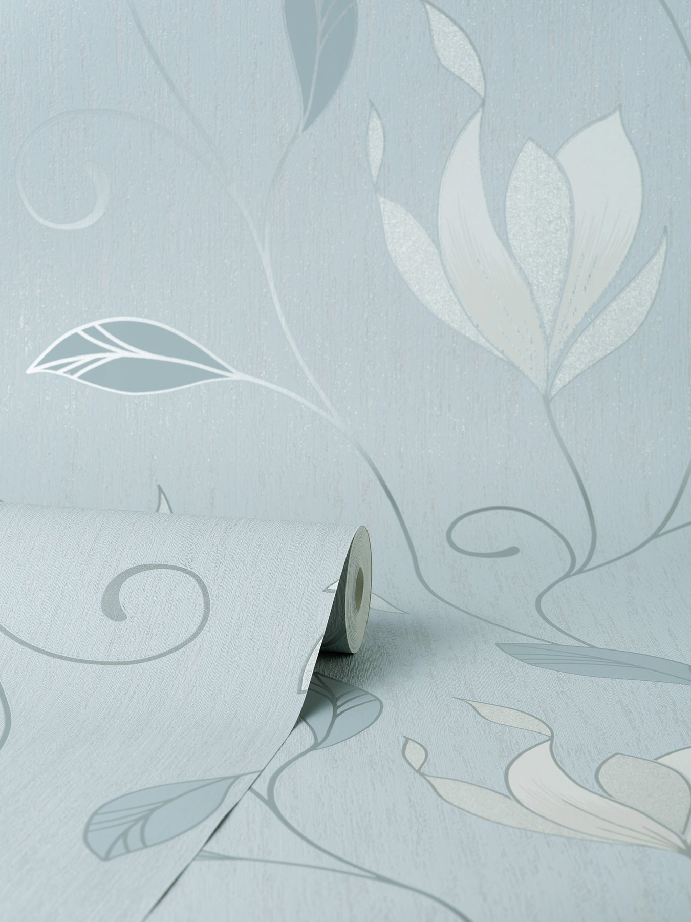 Fine Decor Synergy Light Blue Floral Wallpaper, 20.5-in by 33-ft