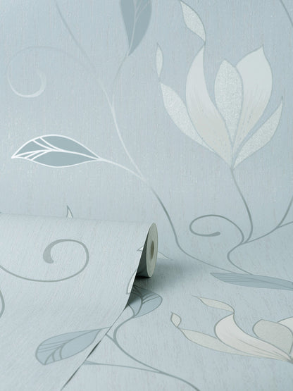 Fine Decor Synergy Light Blue Floral Wallpaper, 20.5-in by 33-ft