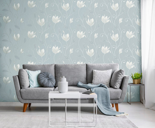 Fine Decor Synergy Light Blue Floral Wallpaper, 20.5-in by 33-ft