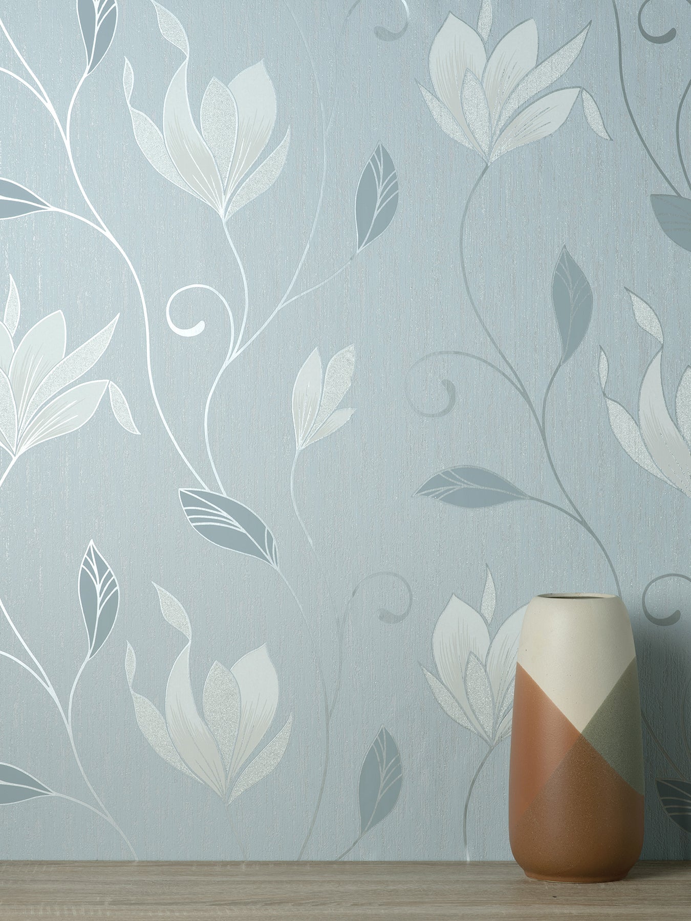 Fine Decor Synergy Light Blue Floral Wallpaper, 20.5-in by 33-ft