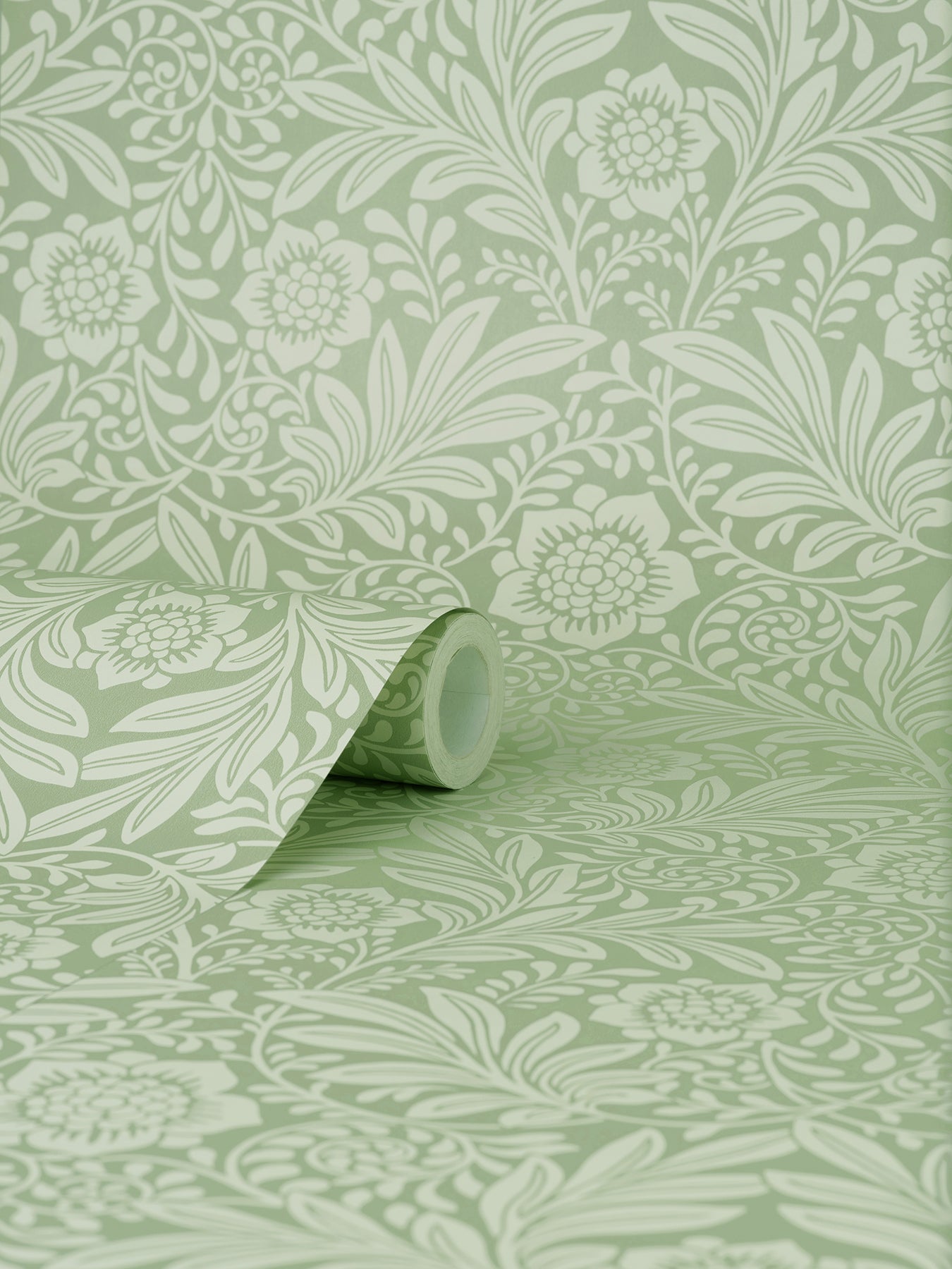 Fine Decor Camille Sage Damask Wallpaper, 20.5-in by 33-ft