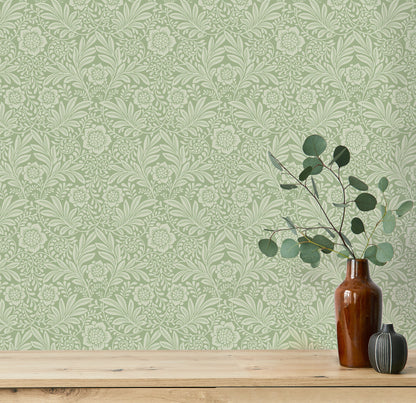 Fine Decor Camille Sage Damask Wallpaper, 20.5-in by 33-ft