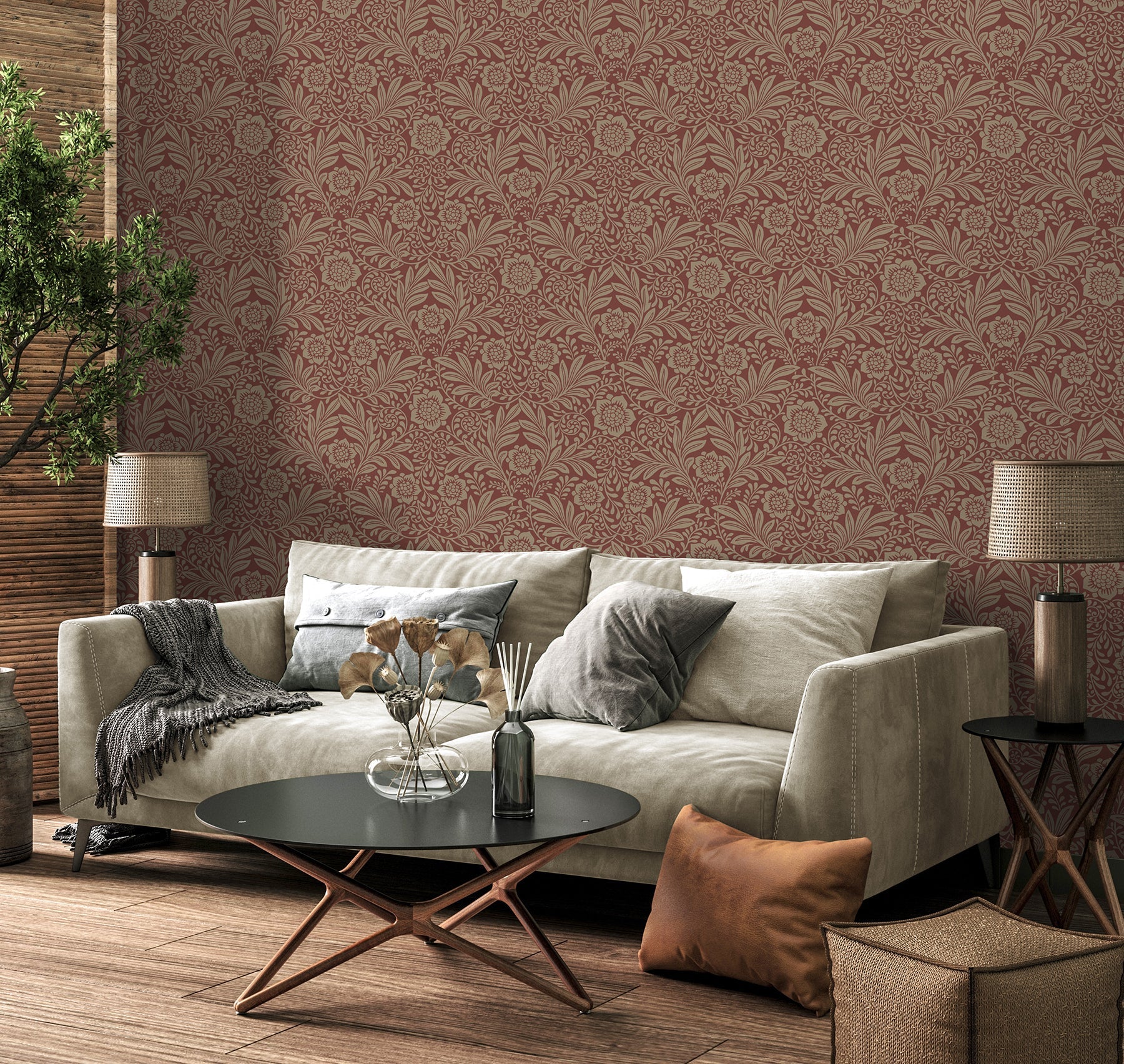 Fine Decor Camille Red Damask Wallpaper, 20.5-in by 33-ft