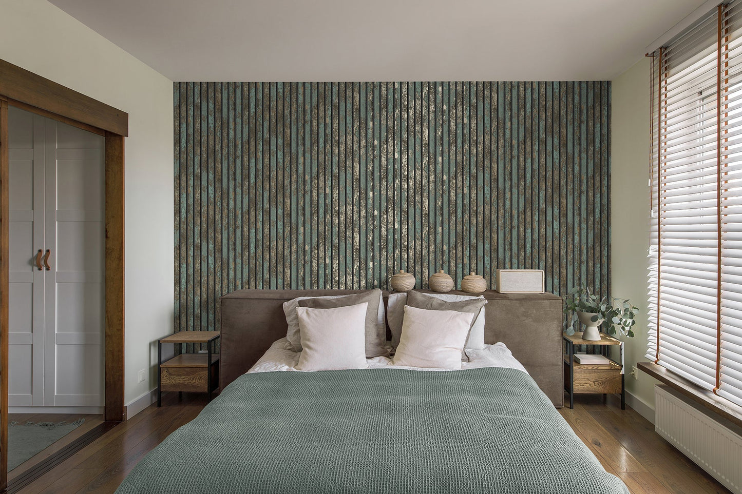 Fine Decor Oxidize Teal Vertical Slats Wallpaper, 20.5-in by 33-ft