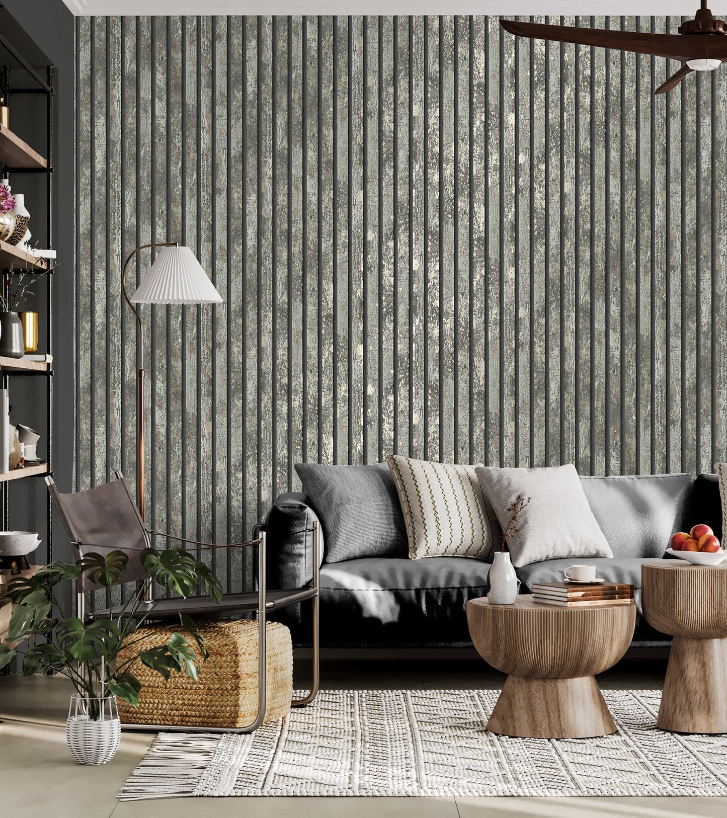 Fine Decor Oxidize Grey Vertical Slats Wallpaper, 20.5-in by 33-ft