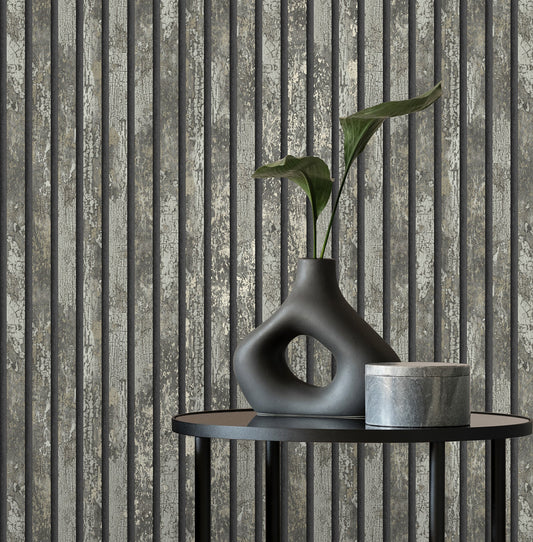 Fine Decor Oxidize Grey Vertical Slats Wallpaper, 20.5-in by 33-ft