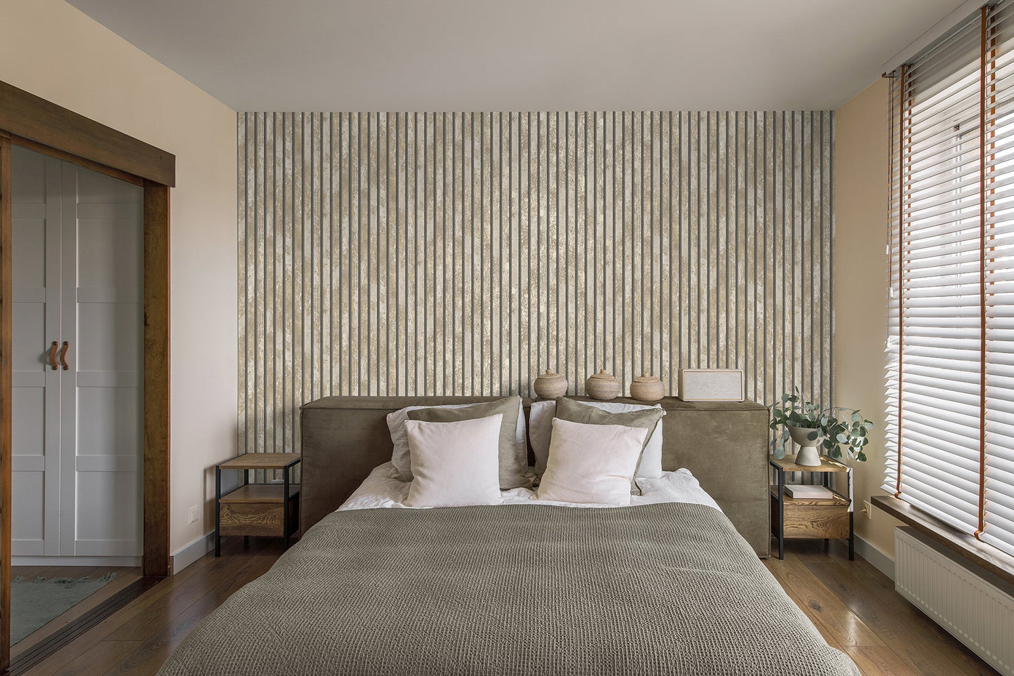 Fine Decor Oxidize Neutral Vertical Slats Wallpaper, 20.5-in by 33-ft