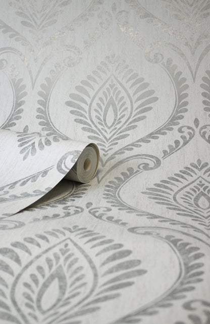 Fine Decor Estelle Grey Damask Wallpaper, 20.5-in by 33-ft