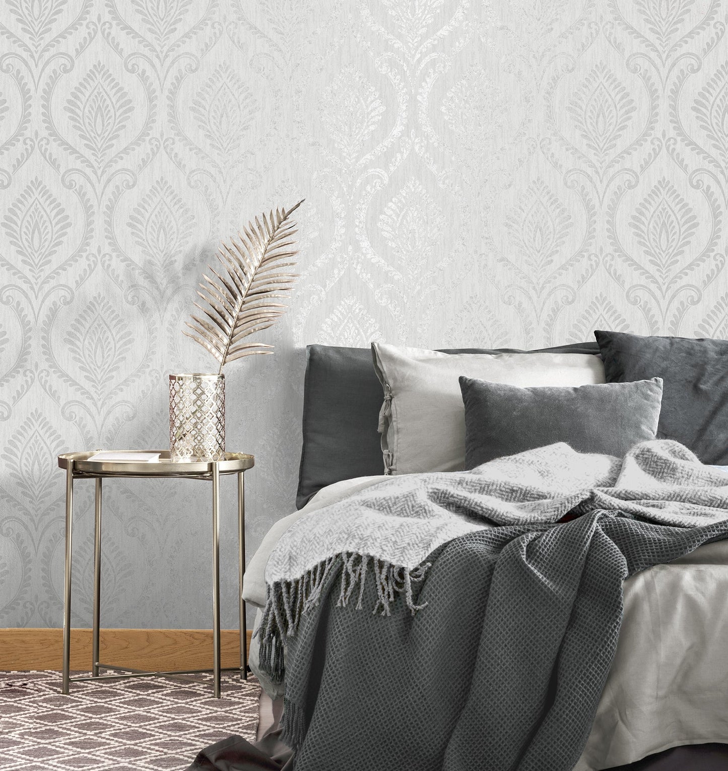 Fine Decor Estelle Grey Damask Wallpaper, 20.5-in by 33-ft