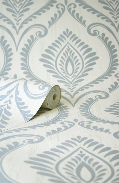 Fine Decor Estelle Light Blue Damask Wallpaper, 20.5-in by 33-ft