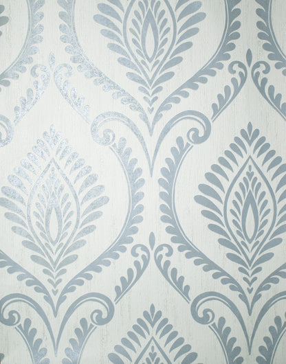 Fine Decor Estelle Light Blue Damask Wallpaper, 20.5-in by 33-ft