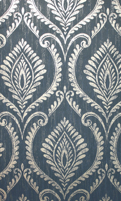 Fine Decor Estelle Navy Damask Wallpaper, 20.5-in by 33-ft