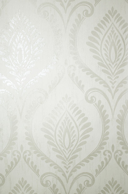 Fine Decor Estelle Dove Damask Wallpaper, 20.5-in by 33-ft