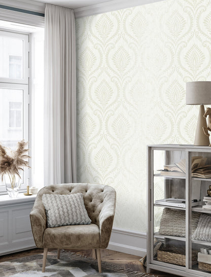 Fine Decor Estelle Dove Damask Wallpaper, 20.5-in by 33-ft