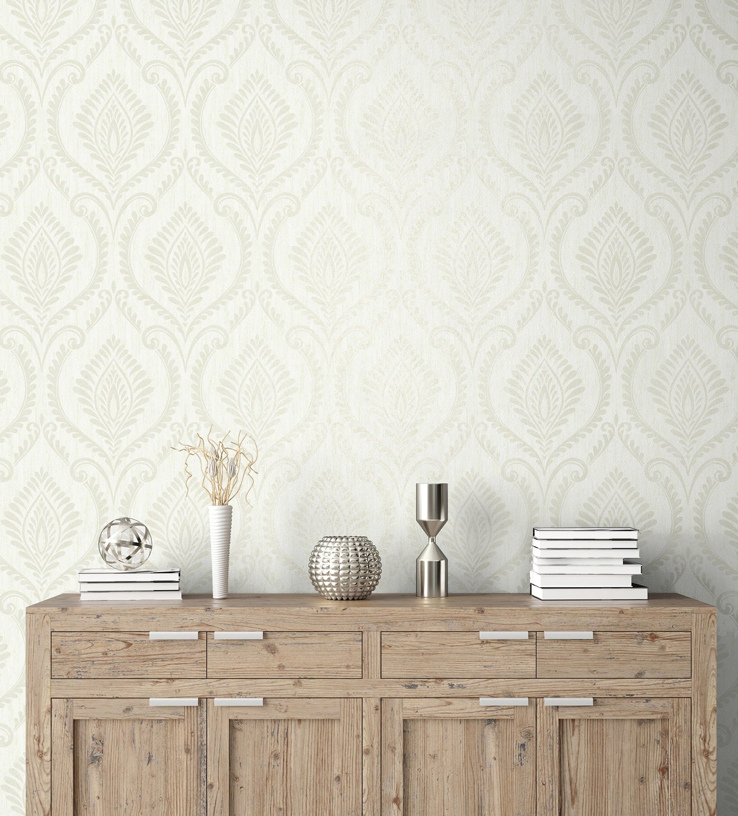 Fine Decor Estelle Dove Damask Wallpaper, 20.5-in by 33-ft