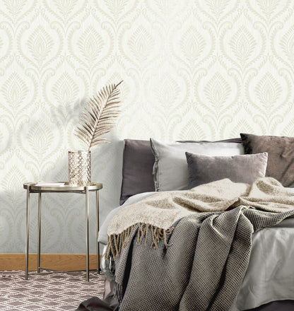 Fine Decor Estelle Dove Damask Wallpaper, 20.5-in by 33-ft