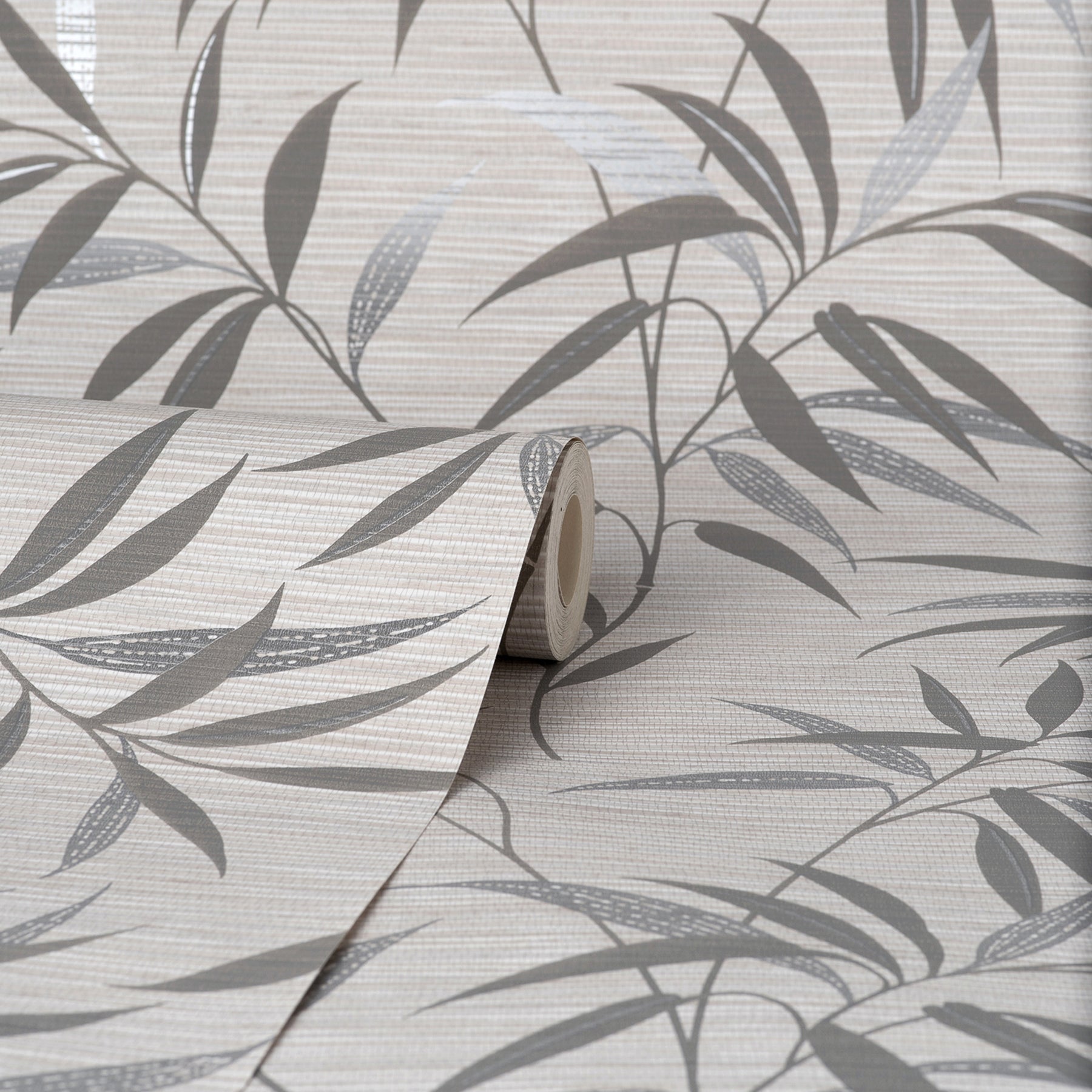 Fine Decor Fusion Grey Leaf Wallpaper, 20.5-in by 33-ft