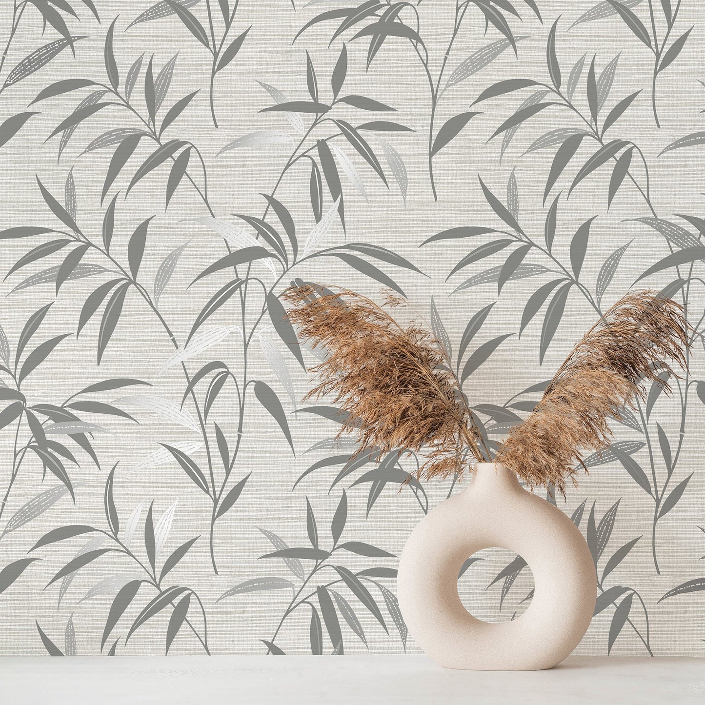 Fine Decor Fusion Grey Leaf Wallpaper, 20.5-in by 33-ft