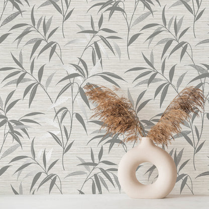 Fine Decor Fusion Grey Leaf Wallpaper, 20.5-in by 33-ft