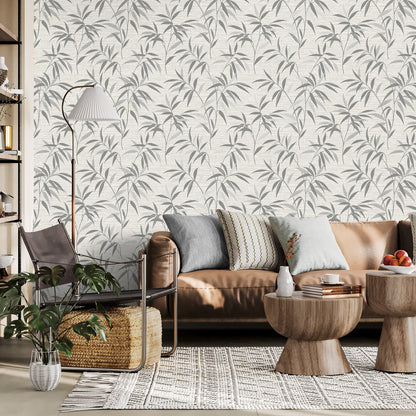 Fine Decor Fusion Grey Leaf Wallpaper, 20.5-in by 33-ft