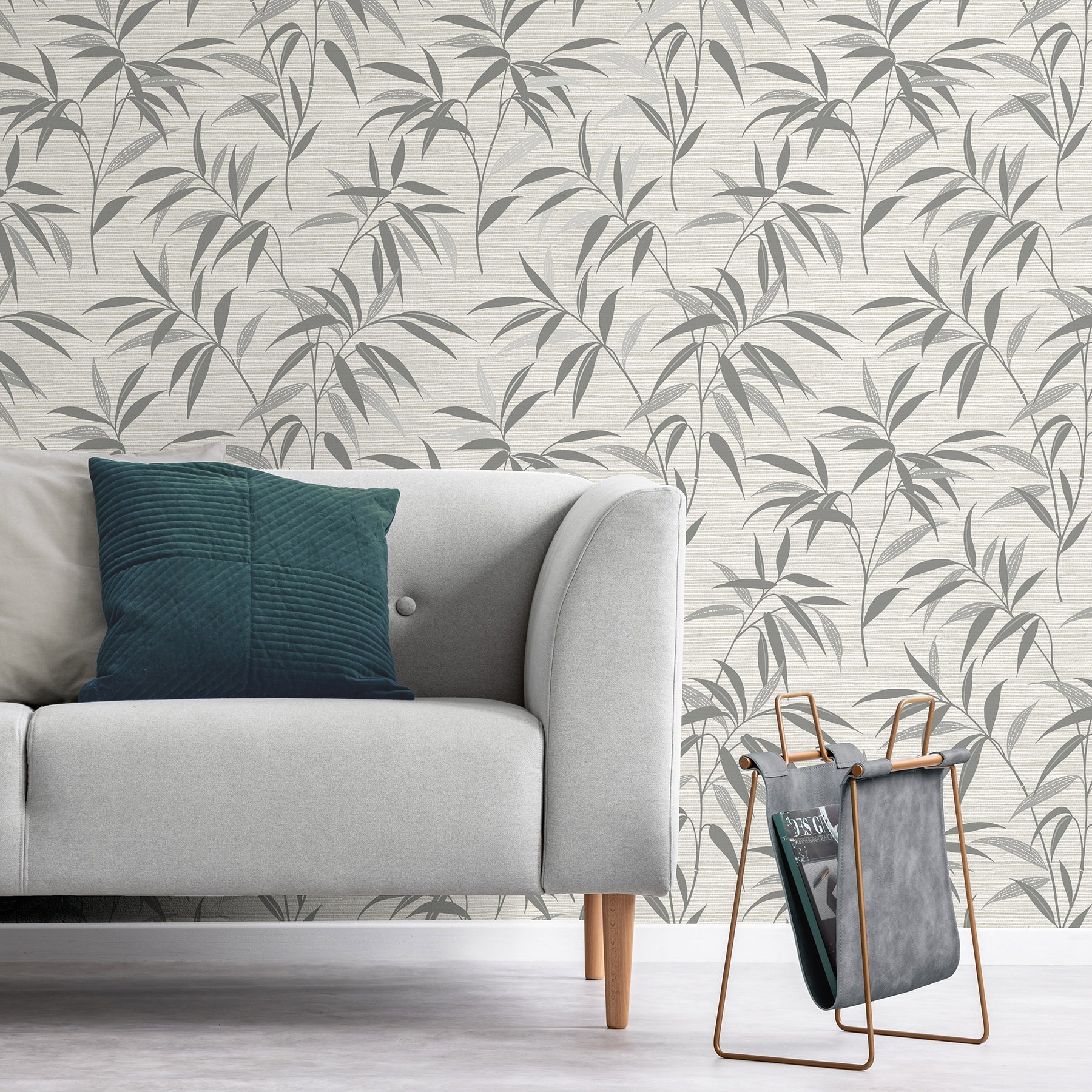 Fine Decor Fusion Grey Leaf Wallpaper, 20.5-in by 33-ft