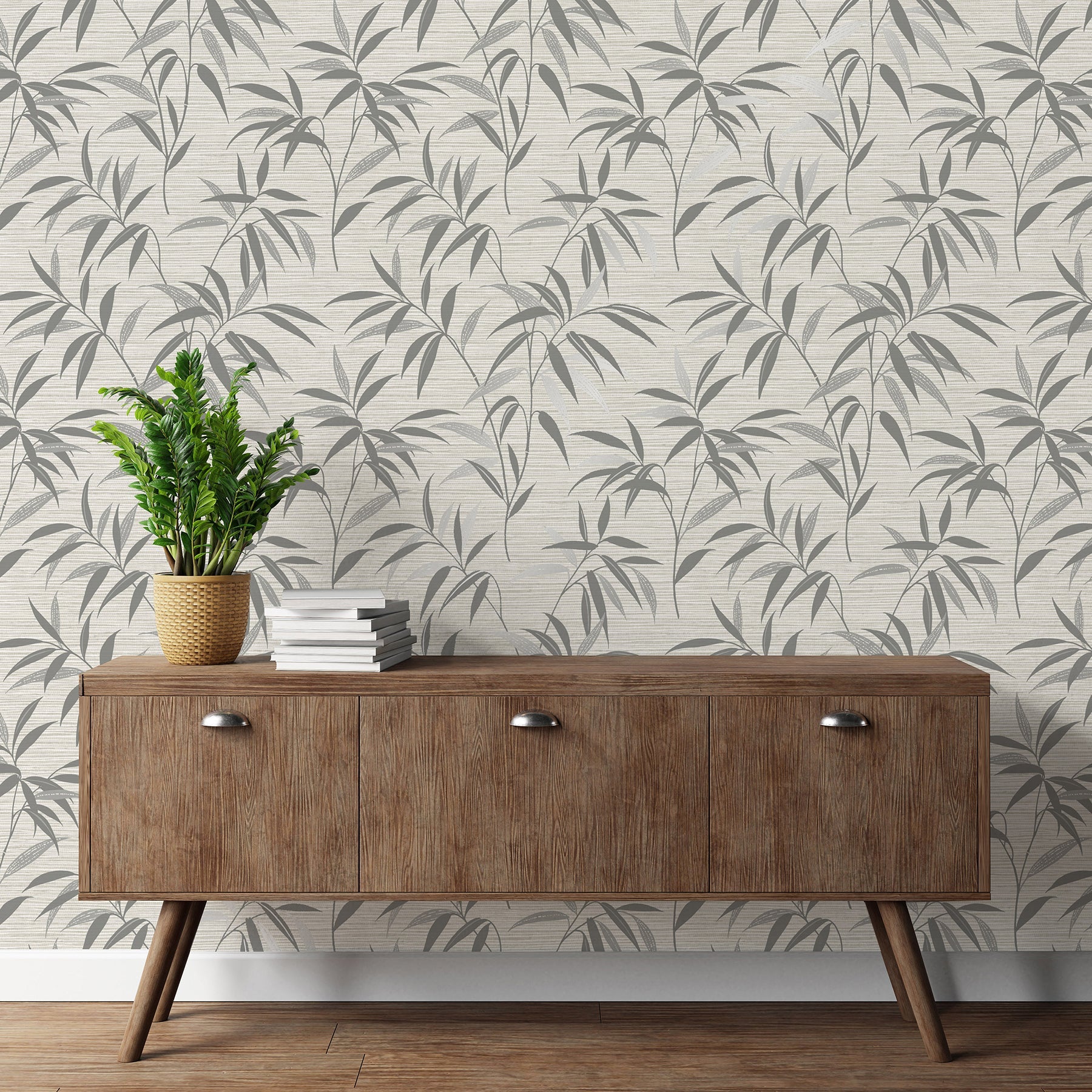 Fine Decor Fusion Grey Leaf Wallpaper, 20.5-in by 33-ft