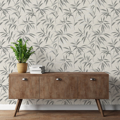 Fine Decor Fusion Grey Leaf Wallpaper, 20.5-in by 33-ft