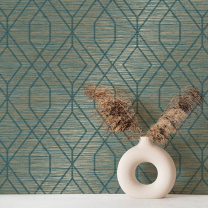 Fine Decor Fusion Teal Trellis Wallpaper, 20.5-in by 33-ft