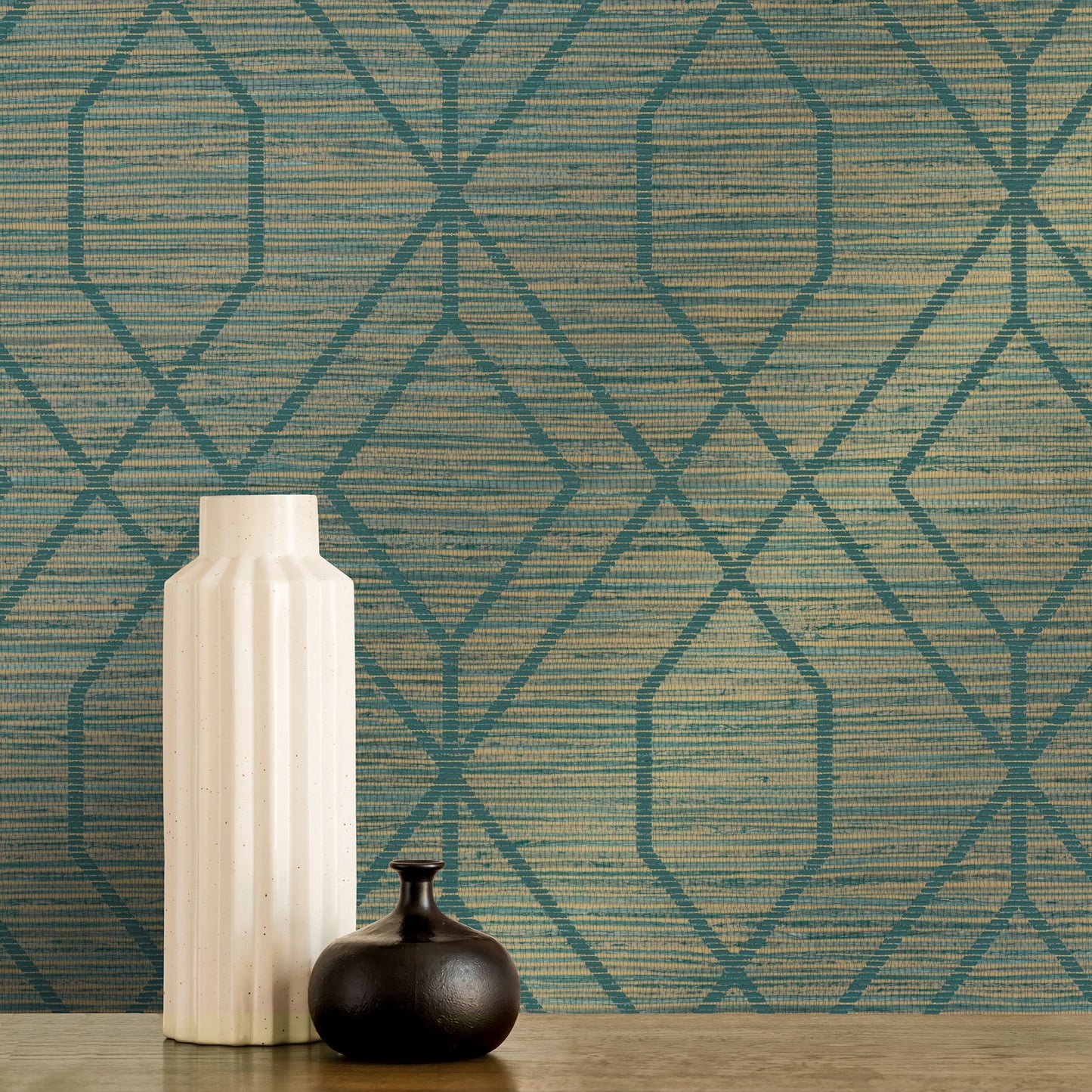 Fine Decor Fusion Teal Trellis Wallpaper, 20.5-in by 33-ft