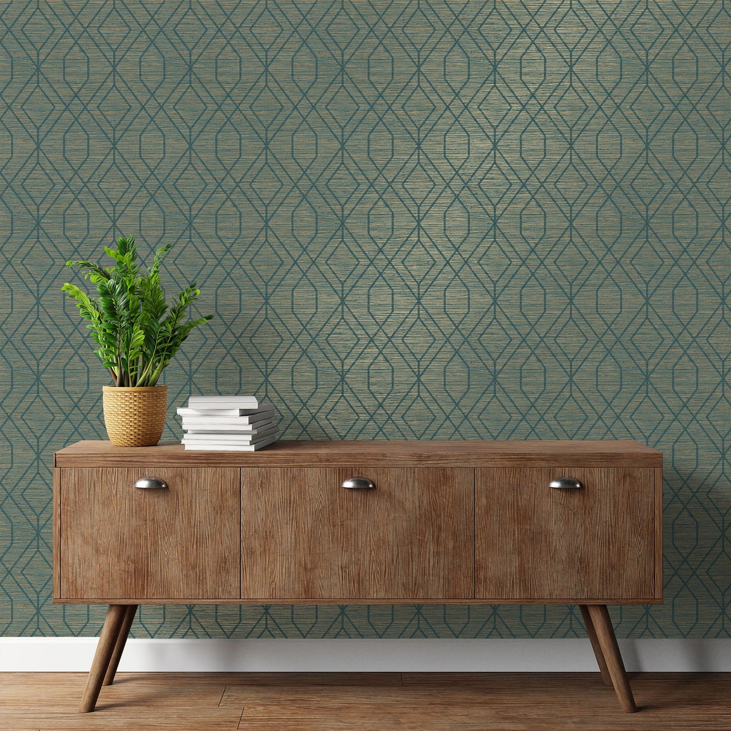 Fine Decor Fusion Teal Trellis Wallpaper, 20.5-in by 33-ft