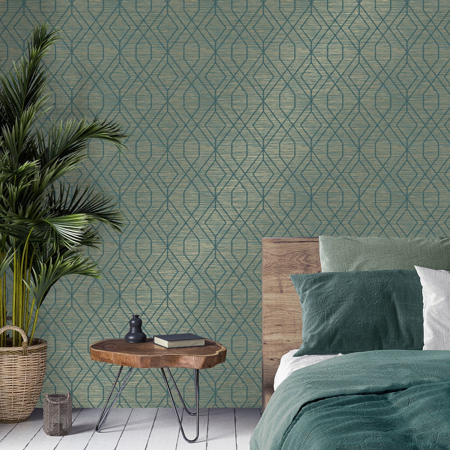 Fine Decor Fusion Teal Trellis Wallpaper, 20.5-in by 33-ft