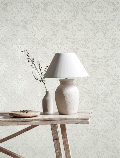 Fine Decor Florentine White Damask Wallpaper, 20.9-in by 33-ft