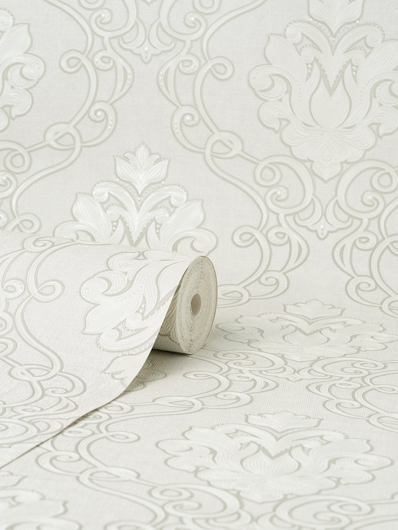 Fine Decor Florentine White Damask Wallpaper, 20.9-in by 33-ft