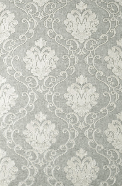 Fine Decor Florentine Grey Damask Wallpaper, 20.9-in by 33-ft