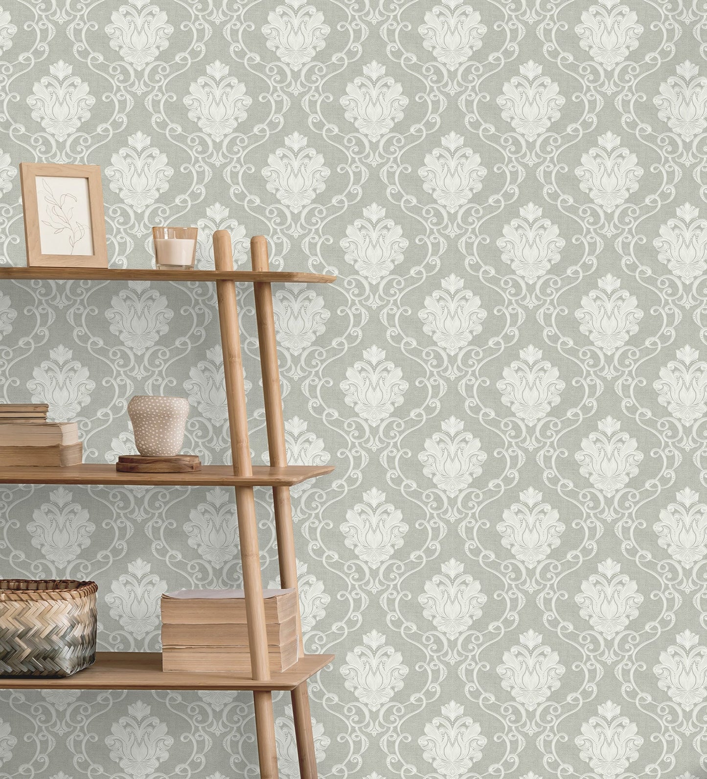 Fine Decor Florentine Grey Damask Wallpaper, 20.9-in by 33-ft